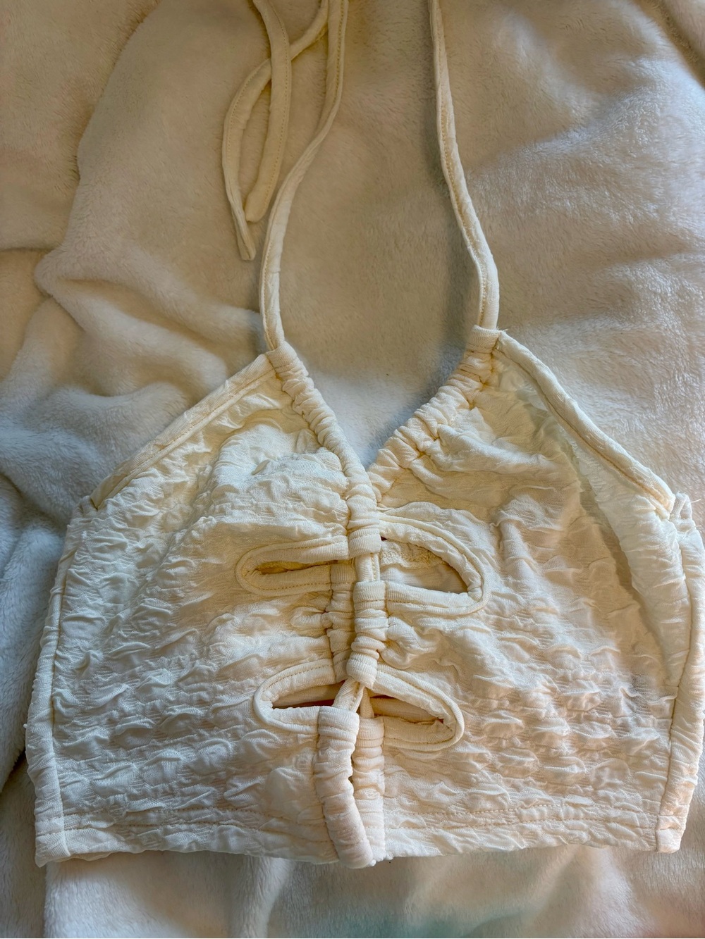 Cream Halter Lace-Up Crop Top